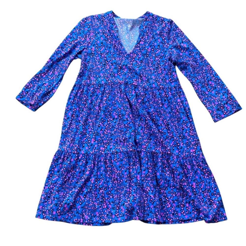 Lilly Pulitzer Alaina Dress Blue Flare Growl and Prowl Women’s Size Large - Picture 4 of 8